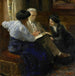 Alphons Marie Antoine Joseph Grandmont 1837-1909, the artist's second husband, teaching two Italian girls - Bramine Hubrecht — displayed in an interior