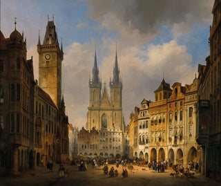 Praga, il vecchio mercato con la chiesa di Nostra Signora di Týn in lontananza - Ambros Ivo Vermeersch — vista dell’opera