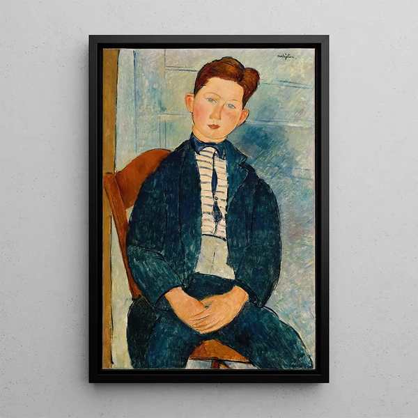 Ragazzo con maglione a righe - Amedeo Modigliani — quadro incorniciato alla parete