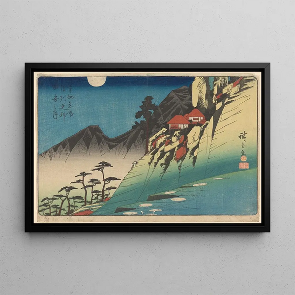 Case sulla Collina, Montagne Oscure - Andō Hiroshige — quadro incorniciato alla parete