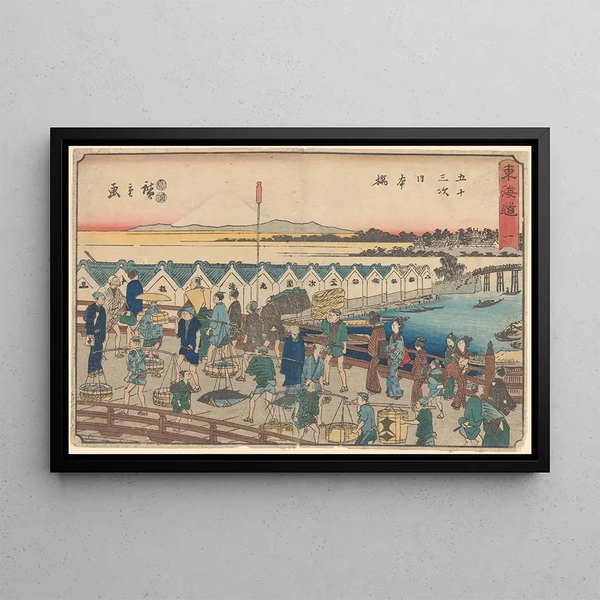 Porteurs de Nihonbashi, etc. sur le pont, scène d'été - Andō Hiroshige — gerahmtes Bild an der Wand