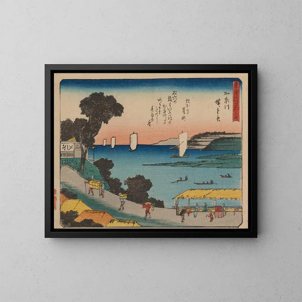 Tokaido-Gemälde, fünfzig-drei Stationen, Plan 04 - Andō Hiroshige — gerahmtes Bild an der Wand