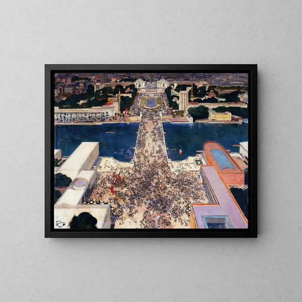 Die Hügel von Chaillot während der Internationalen Ausstellung 1937 gesehen vom Eiffelturm - André Victor Édouard Devambez — gerahmtes Bild an der Wand
