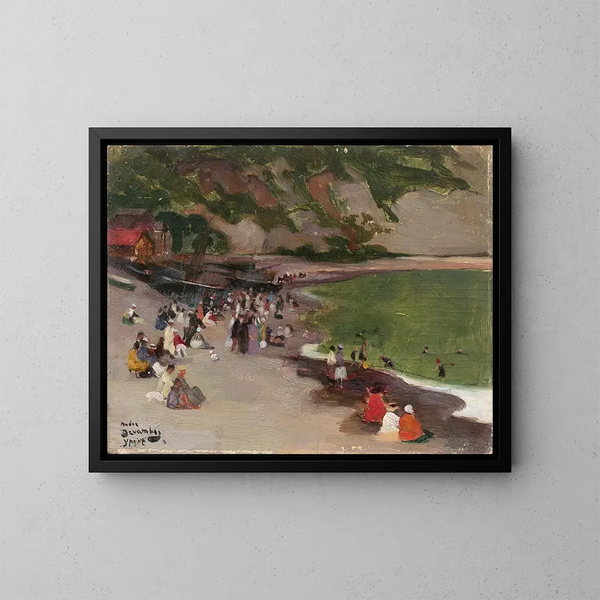 lebendige Ansicht des Strandes von Yport - André Victor Édouard Devambez — gerahmtes Bild an der Wand