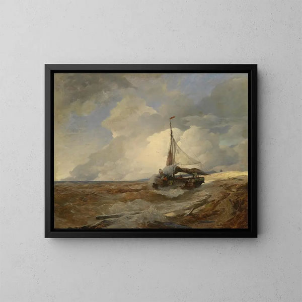 Boot in Seenot - Andreas Achenbach — gerahmtes Bild an der Wand