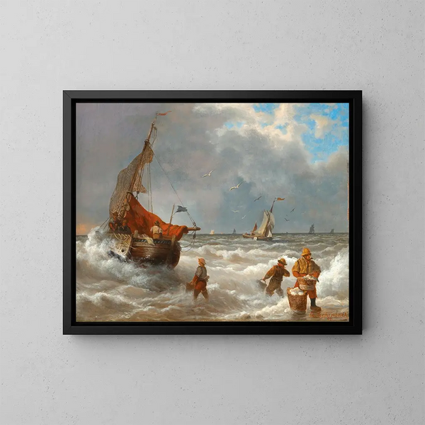 Fischer am Ufer - Andreas Achenbach — gerahmtes Bild an der Wand
