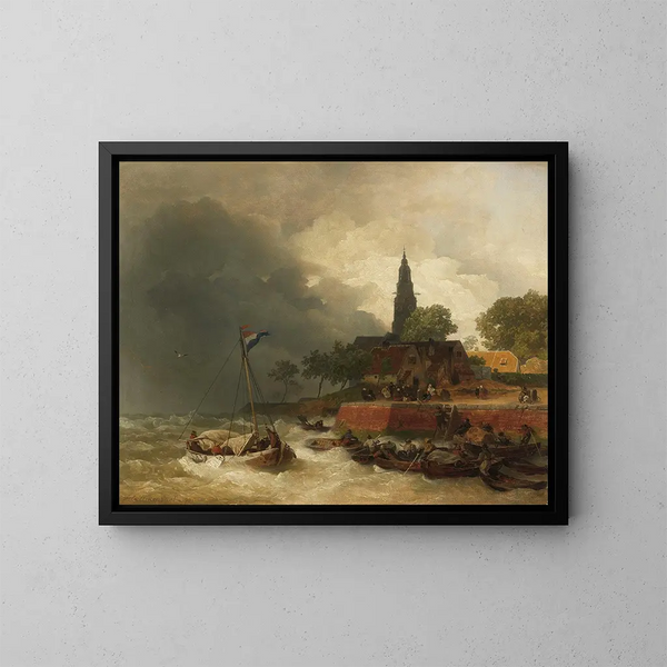 Hafen Holländisch unter dem Sturm - Andreas Achenbach — gerahmtes Bild an der Wand