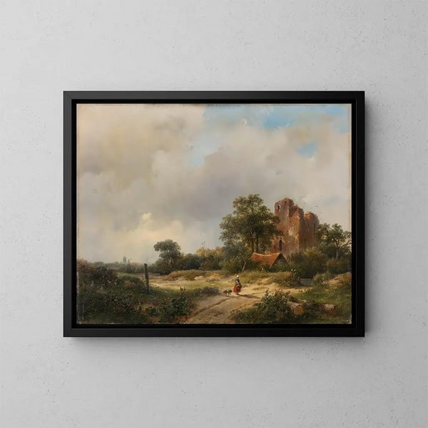 Landschaft mit den Ruinen der Burg Brederode in Santpoort - Andreas Schelfhout — gerahmtes Bild an der Wand