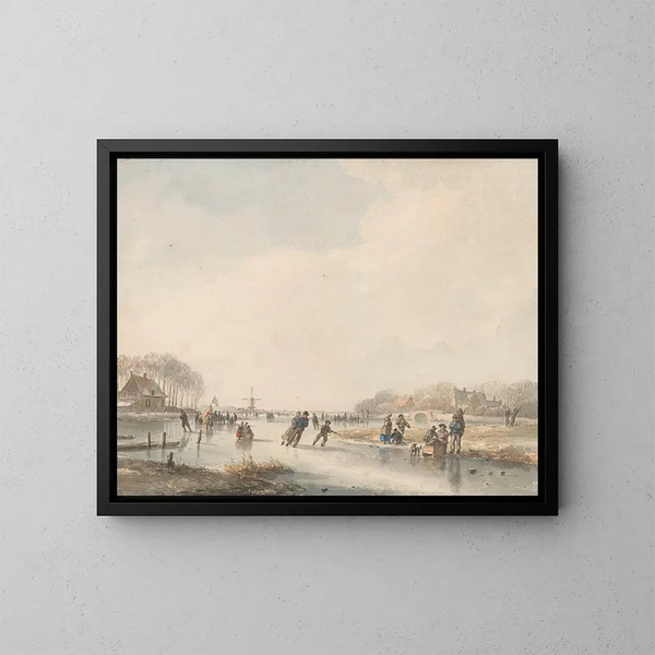 Landschaft mit Schlittschuhläufern - Andreas Schelfhout — gerahmtes Bild an der Wand