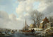 Paesaggio invernale con personaggi vicino a una barca su un corso d'acqua ghiacciato - Andreas Schelfhout — vista dell’opera