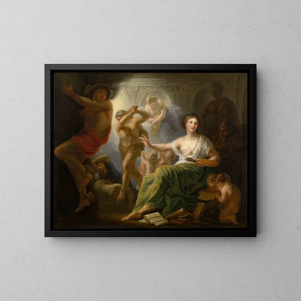 Hercule schützt die Muse der Künste vor Eifersucht und Ignoranz - Andries Cornelis Lens — gerahmtes Bild an der Wand