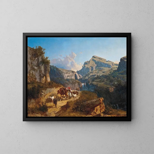 Pascolo di capre in un valico di montagna - András Mark — quadro incorniciato alla parete