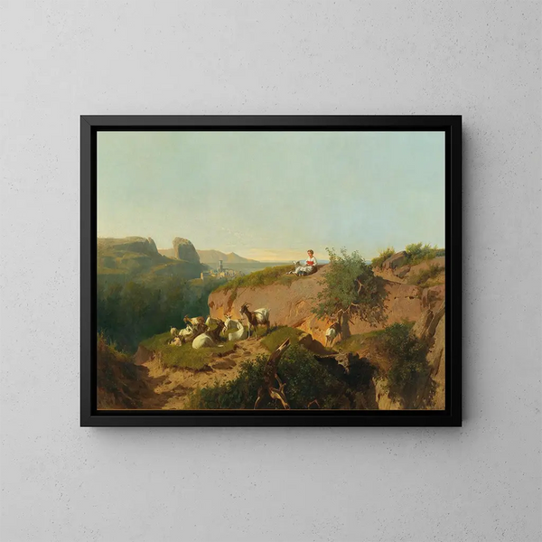 Paesaggio del sud con capre e un pastore - András Mark — quadro incorniciato alla parete