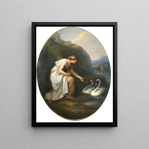 Angelica Kauffmann - Immortalia the nymph of immortality receiving nameplates from two swans.webp