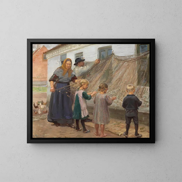 I reti da pesca sono riparati - Anna Ancher — quadro incorniciato alla parete