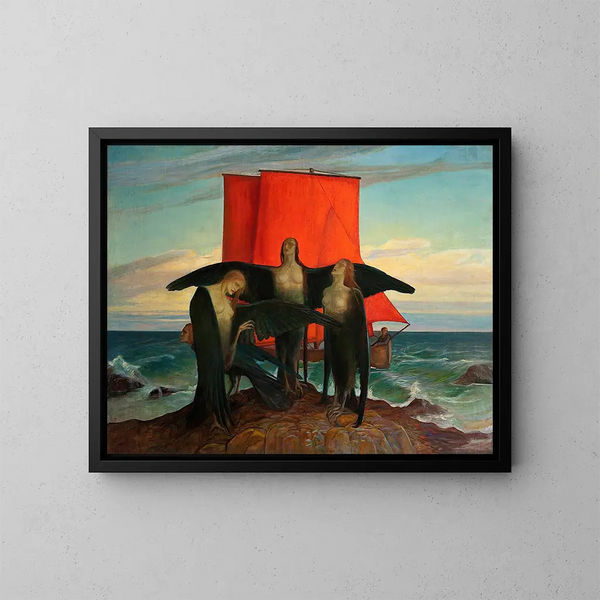 Symbolische Szene gegen das Meer - Anna Berent — gerahmtes Bild an der Wand