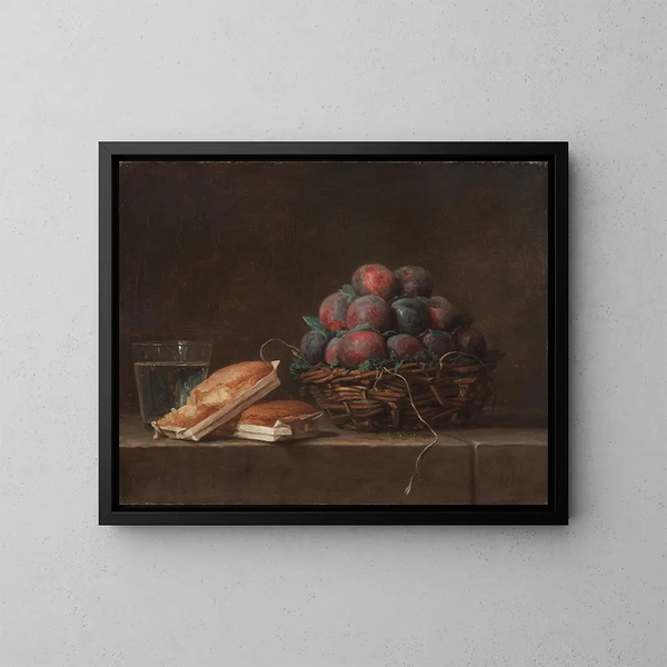 Korb mit Pflaumen - Anne Vallayer-Coster — gerahmtes Bild an der Wand