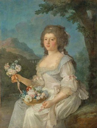 Anne VallayerCoster - Portrait de femme en buste tenant une corbeille de fleurs.webp