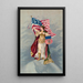 Columbia stehend auf der Erde, das eine amerikanische Flagge und ein Markenzeichen hält - Anonym — gerahmtes Bild an der Wand