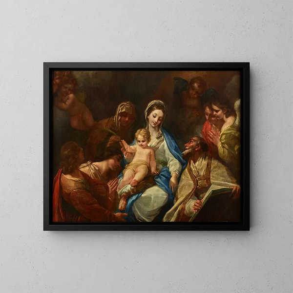 Madone mit Kind, Heilige und Engel - Anonym — gerahmtes Bild an der Wand