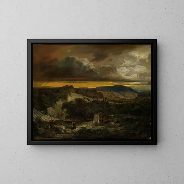 Paesaggio serale con eremiti che tornano a casa - Anselm Feuerbach — quadro incorniciato alla parete