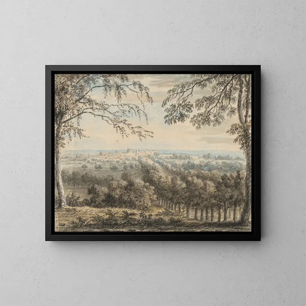Ansicht des Windsor-Schlosses und des Long Walks von Snow Hill - Anthony Devis — gerahmtes Bild an der Wand