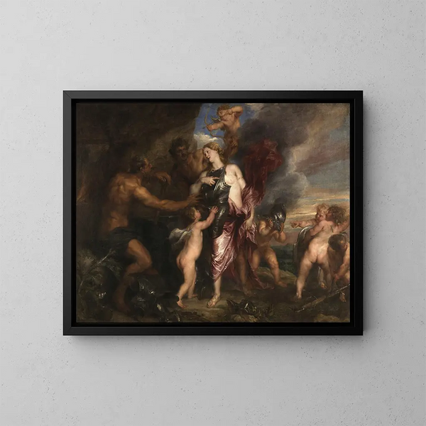 Thétis erhält die neue Rüstung von Achilles in Vulcains Werkstatt - Antoine van Dyck — gerahmtes Bild an der Wand