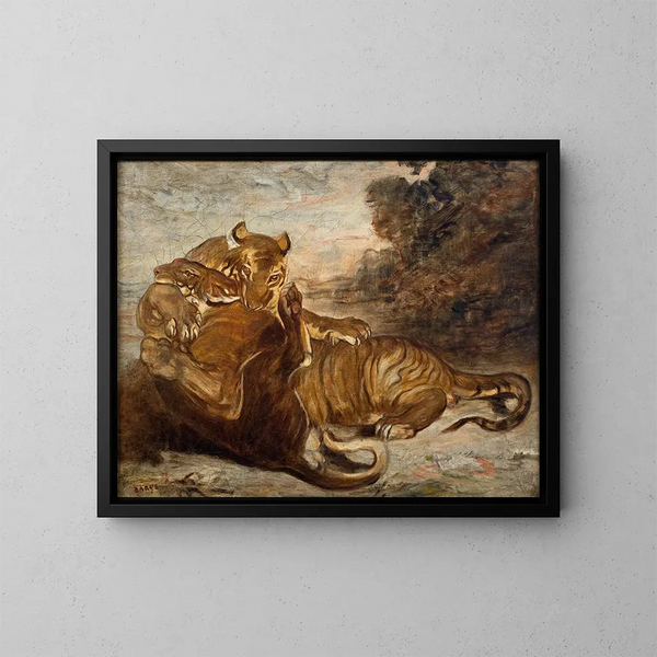 Due tigri che giocano - Antoine-Louis Barye — quadro incorniciato alla parete