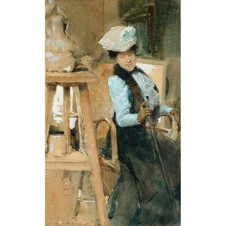 Antoine Calbet - Elegant lady in a sculptors studio.webp