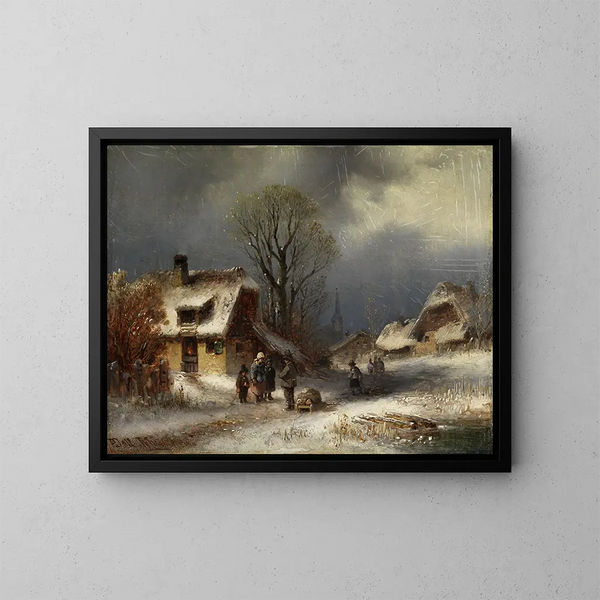Szene eines winterlichen Dorfes - Anton Doll — gerahmtes Bild an der Wand
