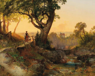 Anton Hansch - A Scene at Dusk with a View of the Othmarskirche in Mdling.webp