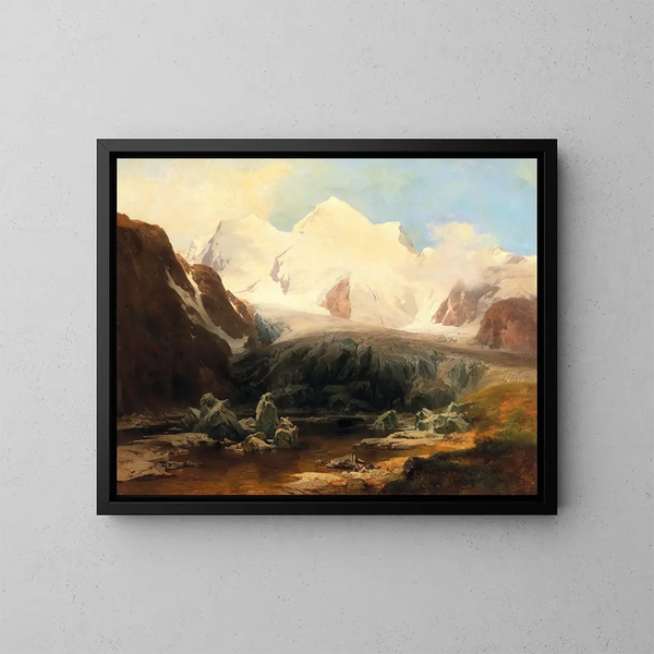 Ansicht eines Bergsees mit schneebedeckten Bergen im Hintergrund - Anton Hansch — gerahmtes Bild an der Wand
