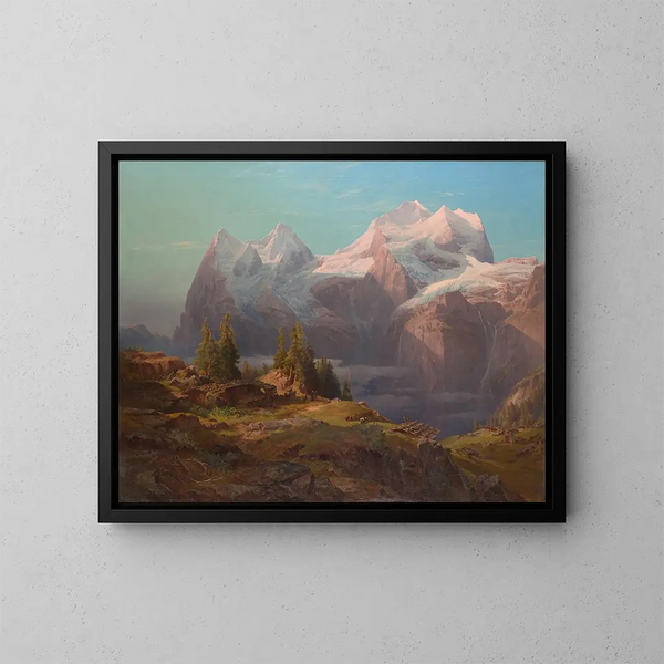 Wengeralp Gemälde im Berner Oberland, Eiger, Mönch und Jungfrau - Anton Hansch — gerahmtes Bild an der Wand