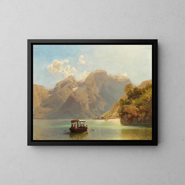 Escursione in barca sul lago Hallstättersee con Hallstatt sullo sfondo - Anton Hlaváček — quadro incorniciato alla parete