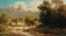 Landschaft mit Teich voller Enten und Blick auf ein Schloss - Anton Hugo Ullik — Ansicht des Kunstwerks