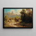 Landschaft mit Teich voller Enten und Blick auf ein Schloss - Anton Hugo Ullik — gerahmtes Bild an der Wand