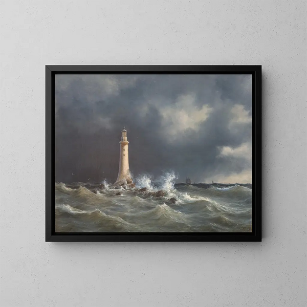 Leuchtturm von Eddystone - Anton Melbye — gerahmtes Bild an der Wand