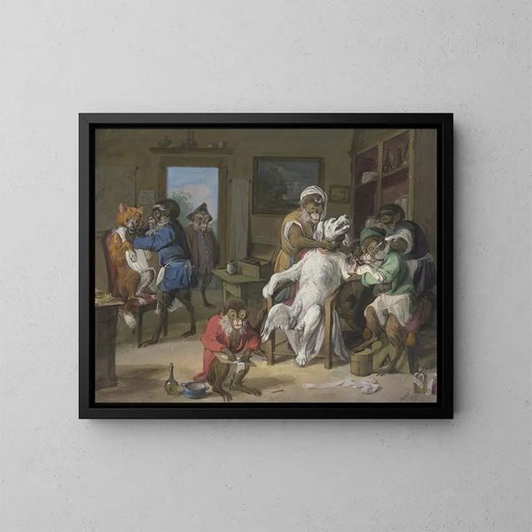 Barbier, scimmia rasante sui cani - Anton Radl — quadro incorniciato alla parete