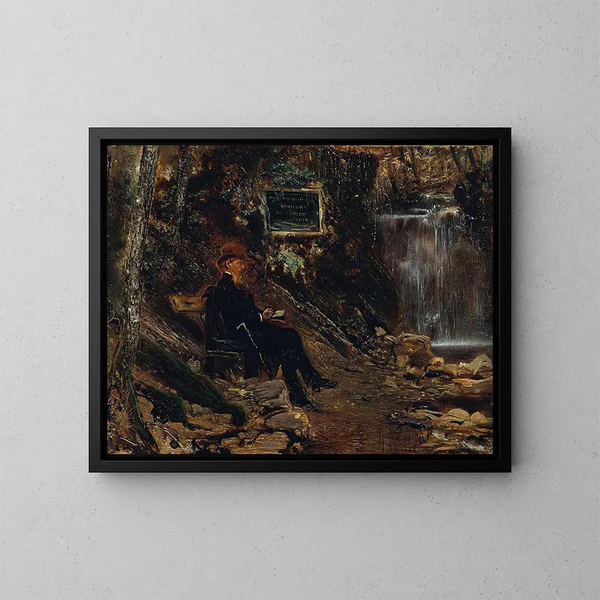L'écrivain Hermann Rollett am Wasserfallrand - Anton Romako — gerahmtes Bild an der Wand