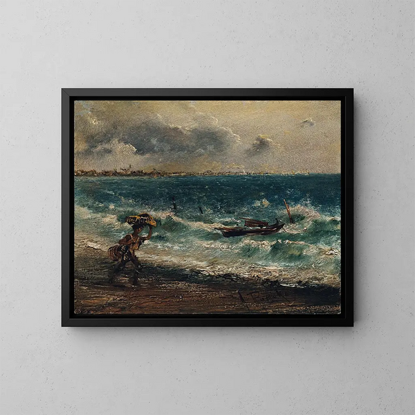 Jungen beim Angeln am Strand - Anton Romako — gerahmtes Bild an der Wand