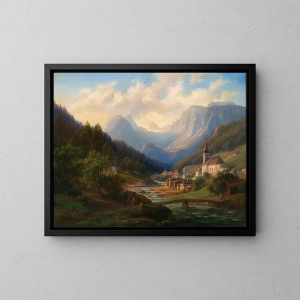 Ansicht der Farnpflanzen aus der Ramsau bei Berchtesgaden in Richtung Hirschbühl und Mühlsturzhörner - Anton Schiffer — gerahmtes Bild an der Wand