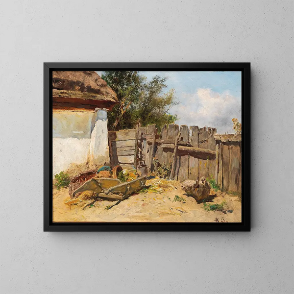 Im Garten des Bauernhofs - Anton Schrödl — gerahmtes Bild an der Wand