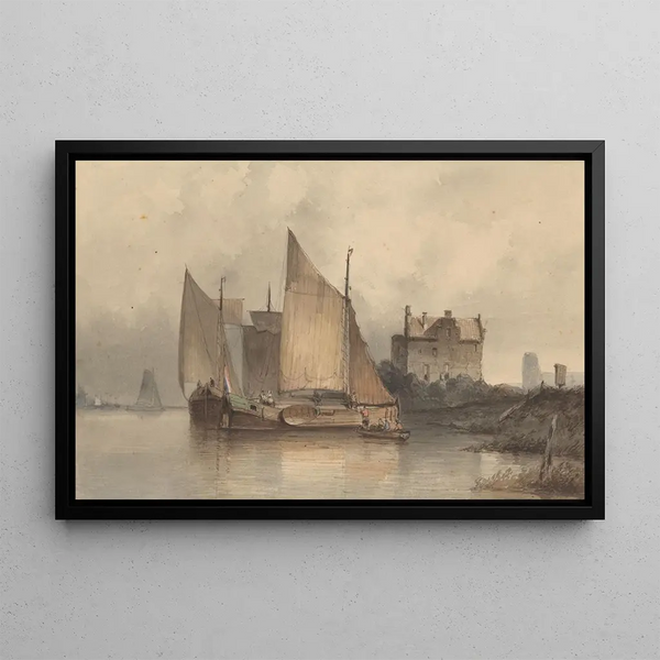 Antonie Waldorp - Riviergezicht met een zeilschip.webp