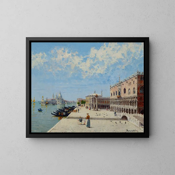 Figuren am Molo mit der Libreria, Punta della Dogana und Santa Maria della Salute im Hintergrund - Antonietta Brandeis — gerahmtes Bild an der Wand