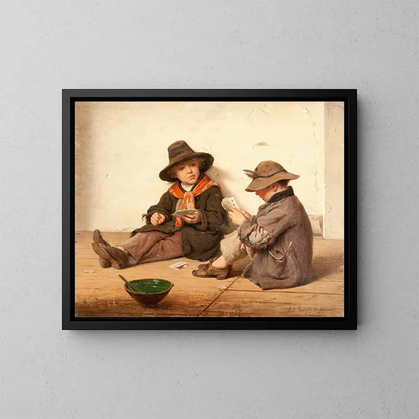 Jungen beim Kartenspielen - Antonio Ermolao Paoletti — gerahmtes Bild an der Wand