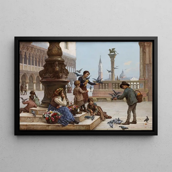 Antonio Ermolao Paoletti - Tauben ftternde Kinder in Venedig.webp