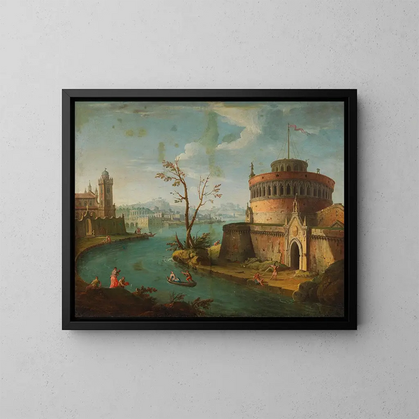 Ein launischer Flusslandschaft im italienischen Stil - Antonio Joli — gerahmtes Bild an der Wand