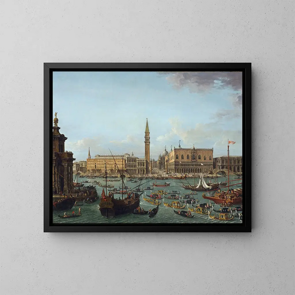 Prozession der Gondeln im Bacino di San Marco, Venedig - Antonio Joli — gerahmtes Bild an der Wand