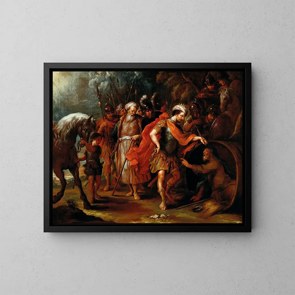 Diogenes und Alexander der Große - Schule von Antwerpen — gerahmtes Bild an der Wand