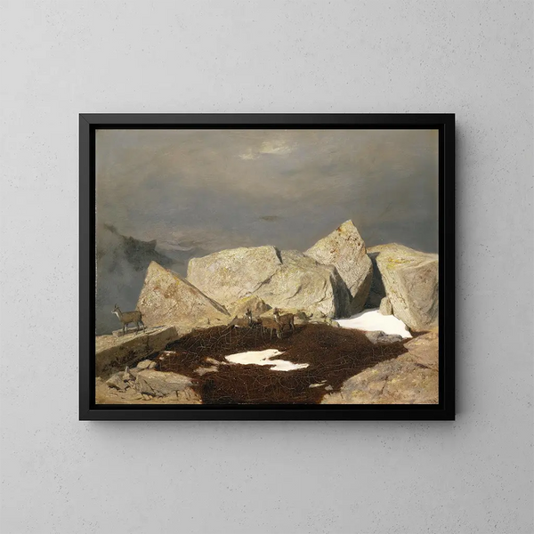 Paesaggio montano con stambecco - Arnold Böcklin — quadro incorniciato alla parete